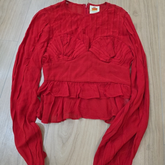 FARM Rio Red Pleated Shell Blouse Small - Picture 5 of 7